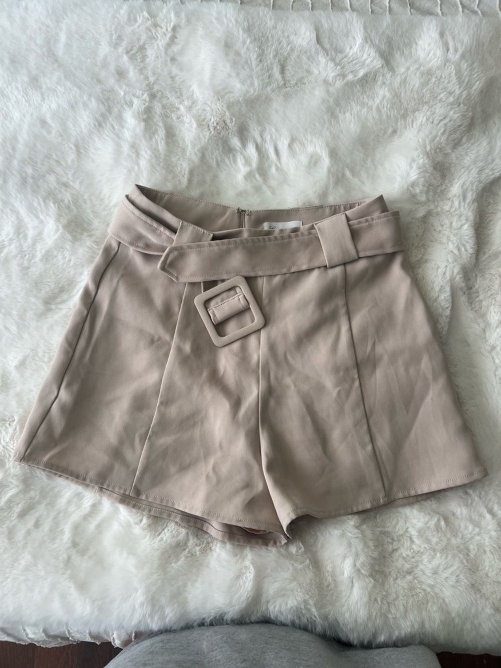 Lovers + Friends High-Waist Belted Shorts in Light Taupe